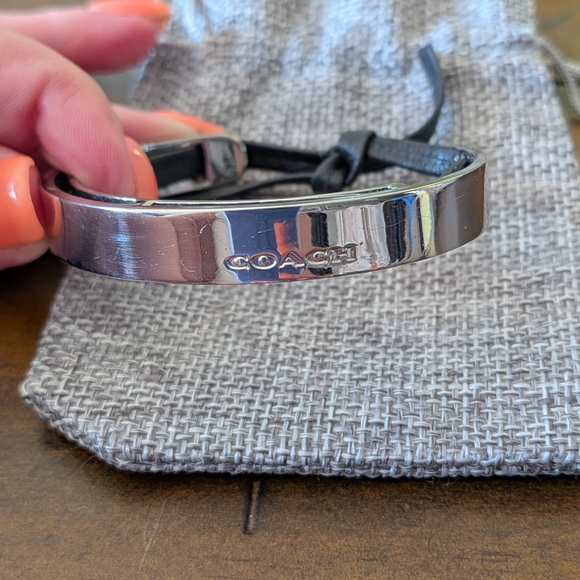 Coach Jewelry - Coach Metallic Silver Bracelet with Black Leather Accents